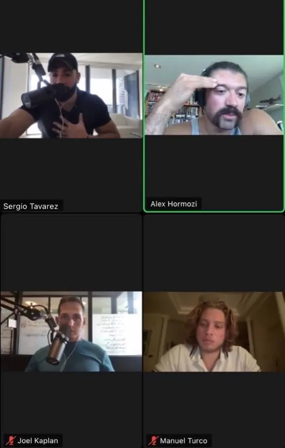Videochiamata di consulenza con Alex Hormozi, Sergio Tavarez, Joel Kaplan e Manuel Turco